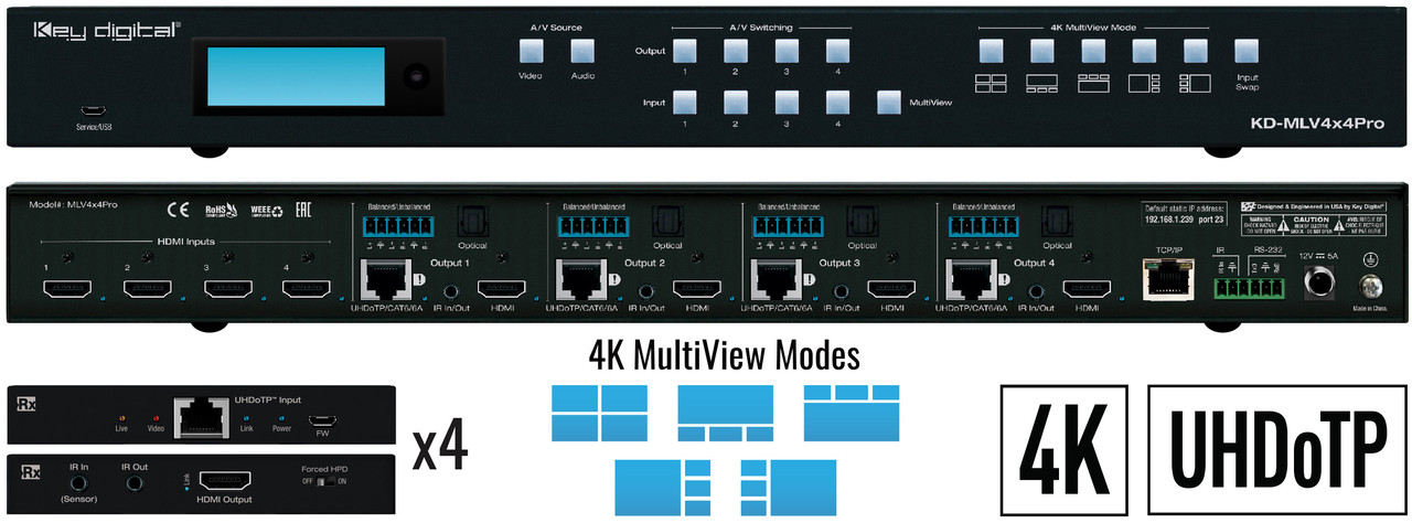Horizontal view of the Key Digital KD-MLV4x4Pro multi-viewer.