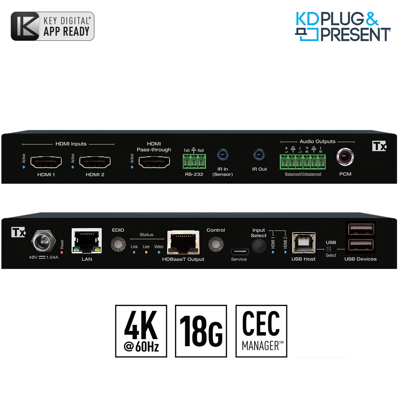Front view of the Key Digital KD-PS22UTx presentation switcher.