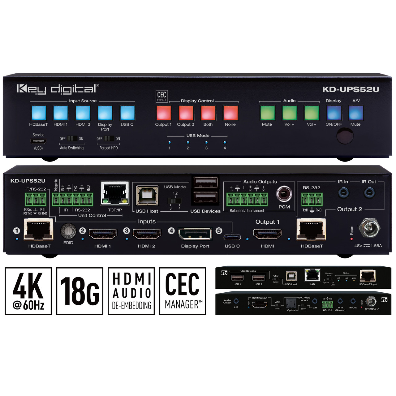 Front view of the Key Digital KD-UPS52U switcher.