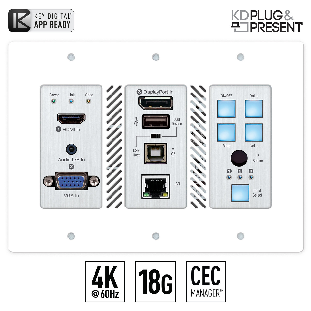 Front view of the Key Digital KD-X3x1WUTx transmitter.