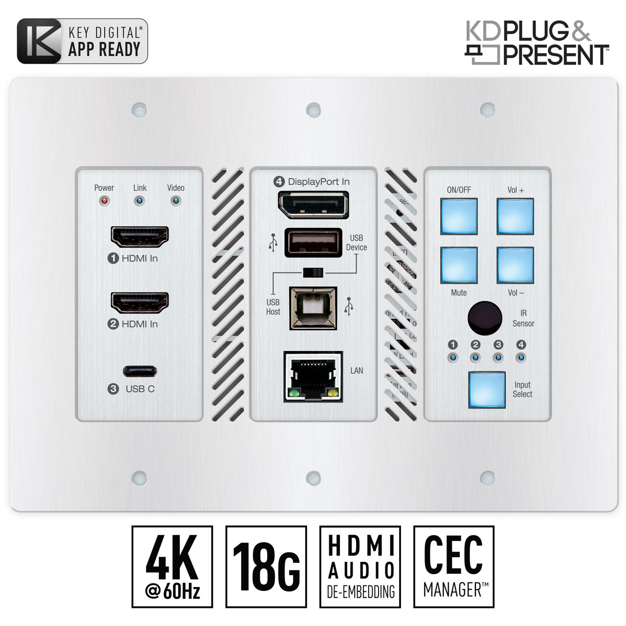 Front view of the Key Digital KD-X4x1WUTx transmitter.