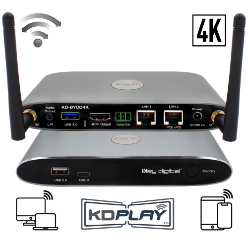 Front view of the Key Digital KD-BYOD4K wireless presentation system.