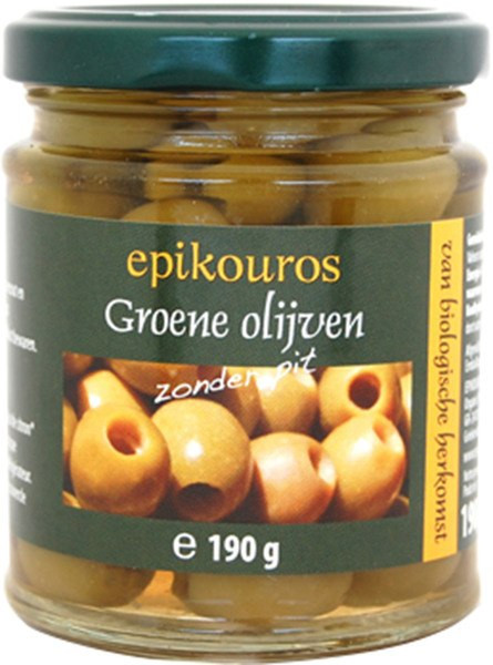 Organic Epikouros Green Olives 190g