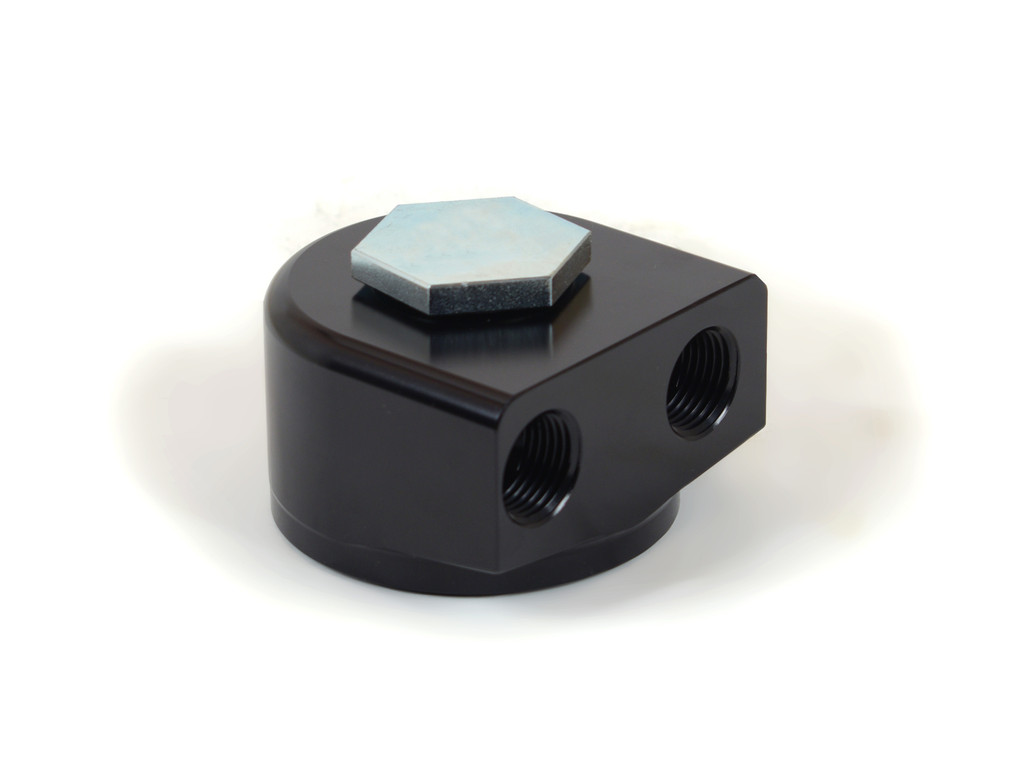 22-595 Alum Remote Oil Filter Adapter For Ford and Mopar 90 Deg Rotating