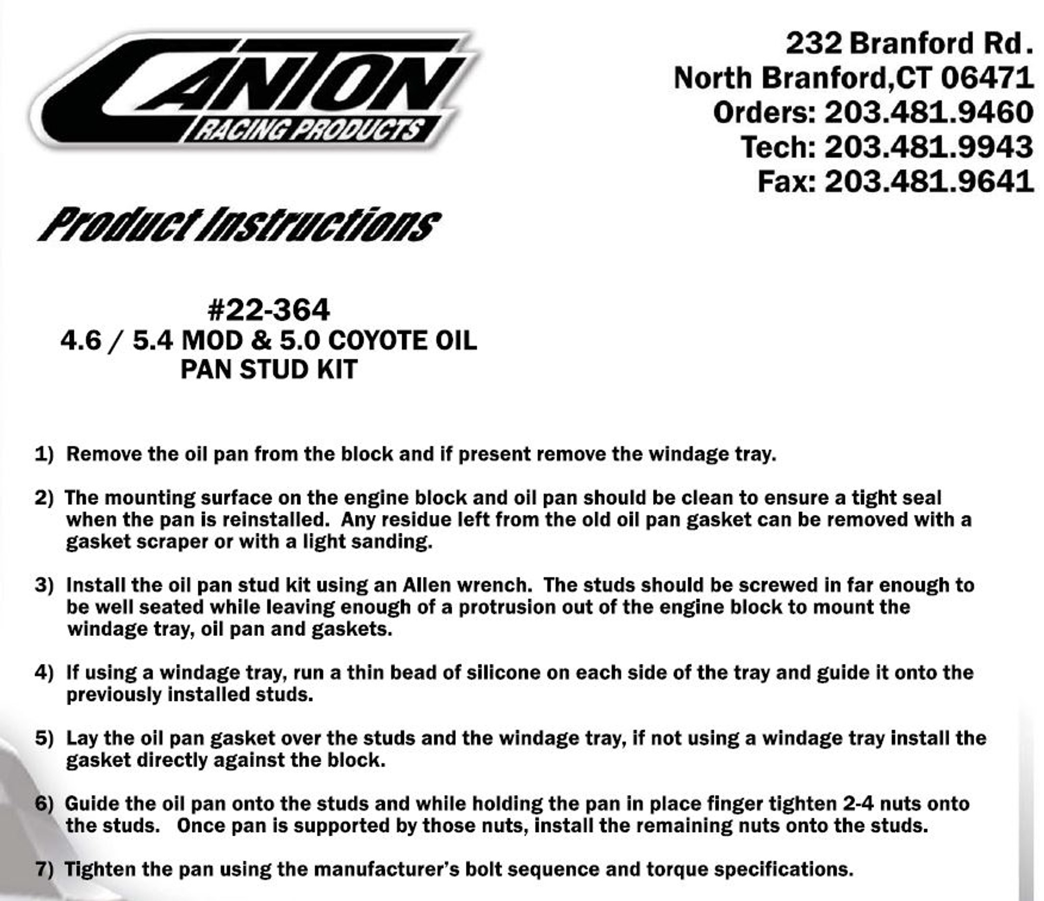Canton Racing Products 22-364 Oil Pan Stud Kit