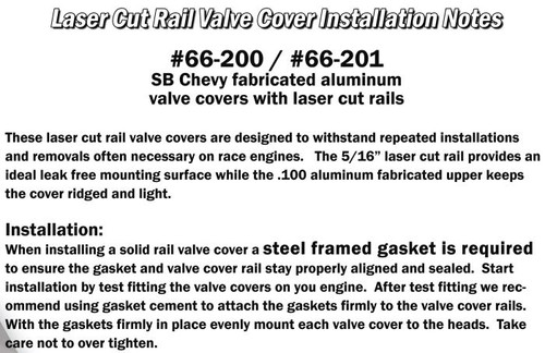 66-200 Aluminum Valve Covers Lasercut Rail For Small Block Chevy Instructions