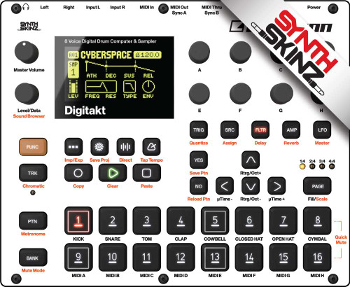 SynthSkinz Elektron Digitakt Color Skinz available in black, white (pictured), gray, red, blue, light blue, and purple.  Adhesive and Magnetic Skinz options.
