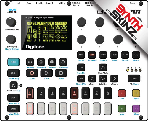 SynthSkinz Elektron Digitone Color Skinz available in black, white (pictured), gray, red, blue, light blue and purple.  Adhesive and Magnetic Skinz options.