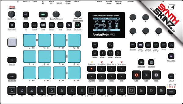 SynthSkinz Elektron Analog Rytm MKII Color Skinz available in black, white (pictured), gray, red, blue, light blue, and purple