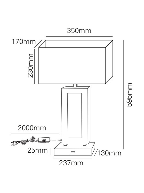 Marriot tafellamp E27 met USB zwart met 3 standen-snoerdimmer