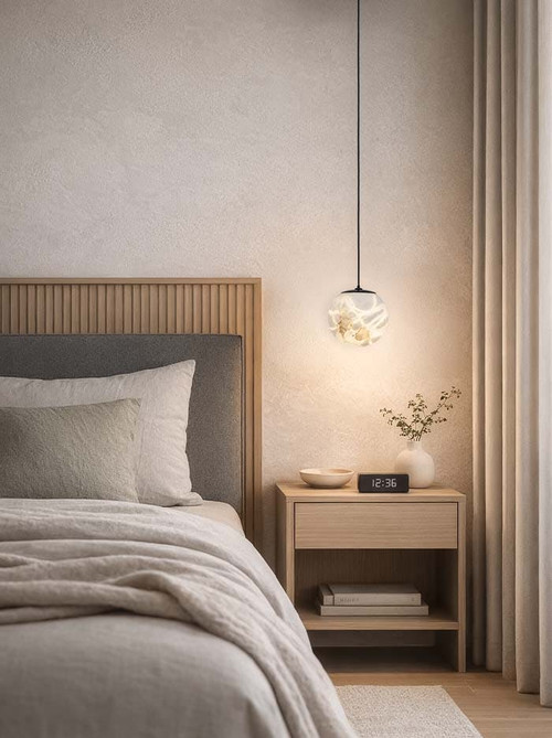 Venetian hanglamp Ø10 cm zwart met alabaster