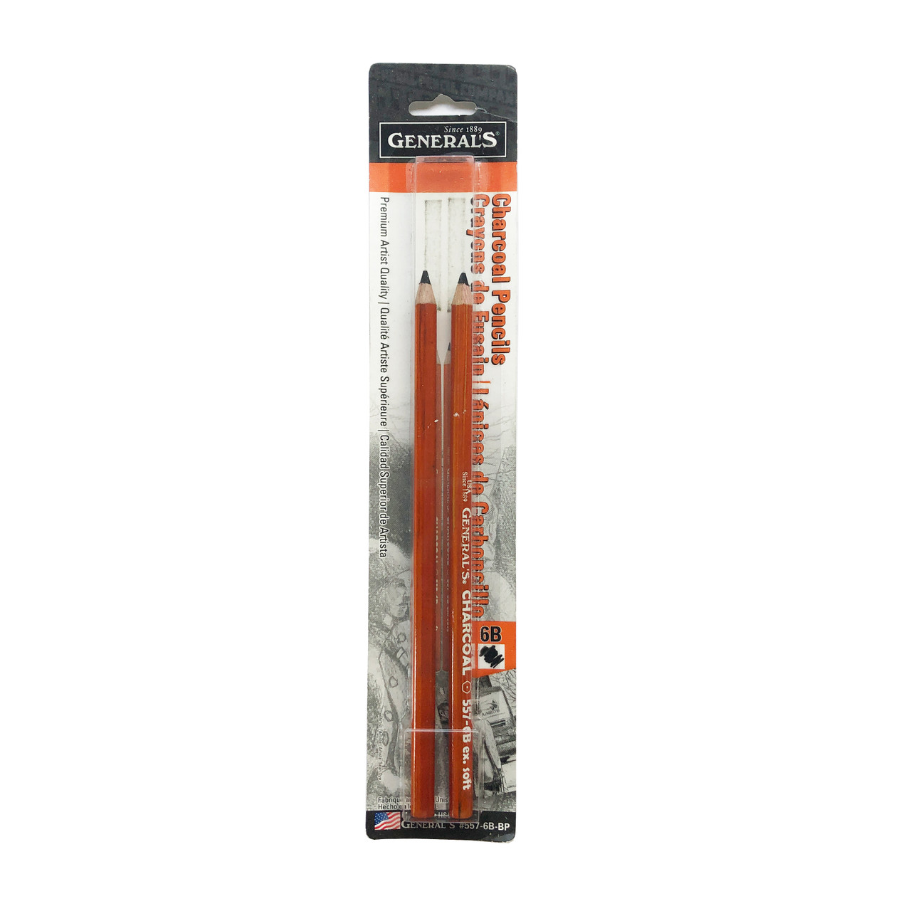General's Charcoal Pencils Premium Artists Quality 6B 2-Pack