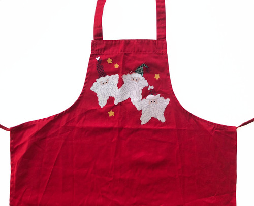 UFO Unfinished Object Three Santa Stars Applique on Red Apron