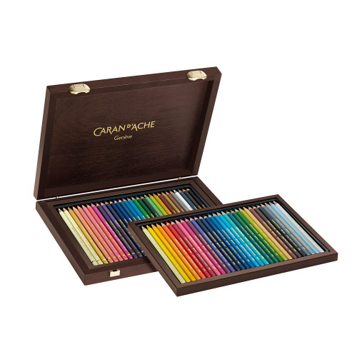 Caran D'Ache Supracolor Soft Aquarelle Watercolor + Pablo Colored Pencils Wooden Box 60 Count