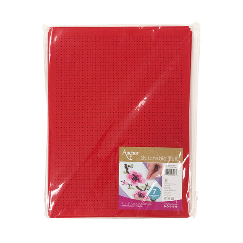Coats Anchor Gridded Stitchable Cross Stitch Felt 9 x 12" Red 12 Sheets