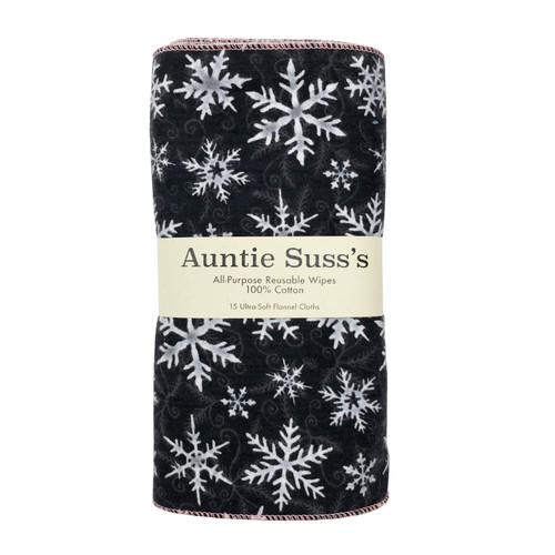 Auntie Suss's All-Purpose Reusable Wipes Black Snowflake Prints 15 Count