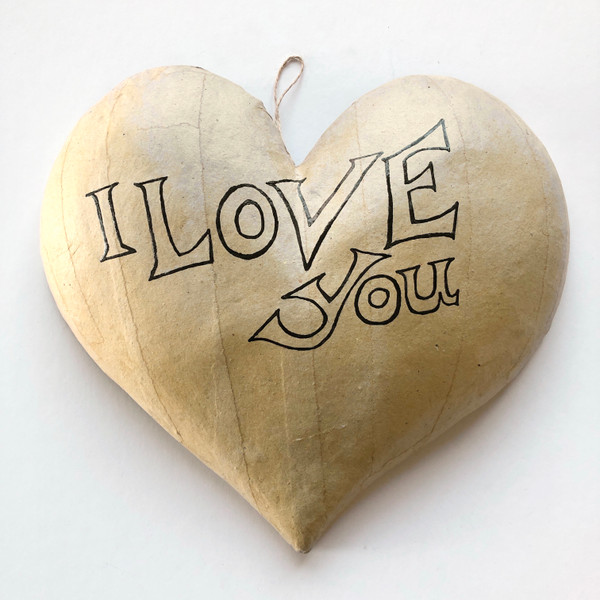 I Love You Paintable Kraft Paper Mache Heart