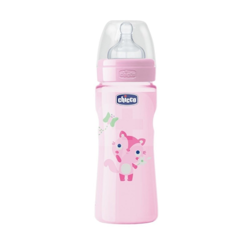 ChiCCo biberón caucho rosa flujo rápido +4 m 330 mL