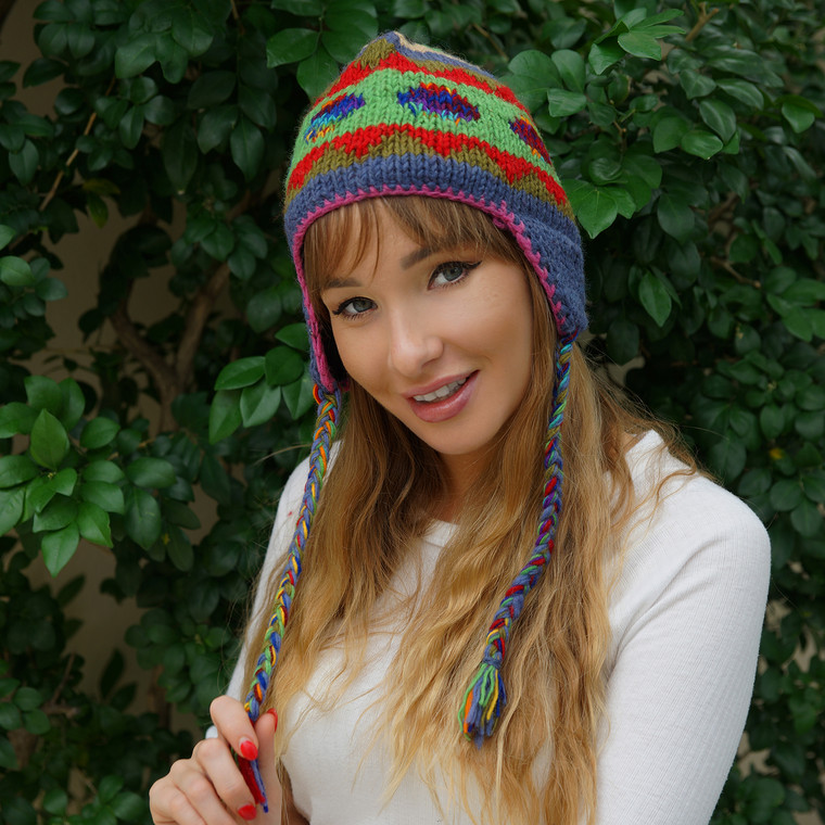 Knit WOOL Peruvian FLAP HAT LINED