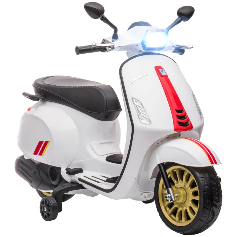 12V Officially Licensed Vespa Kids White Ride On Scooter - Italian