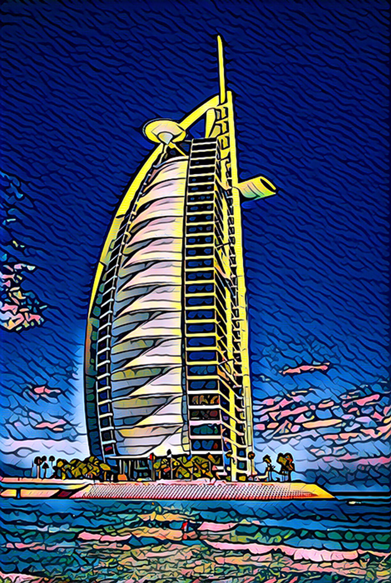 Cityscape watercolor drawing - Burj Al Arab Jumeirah Drawing by Hasan Ahmed  - Pixels