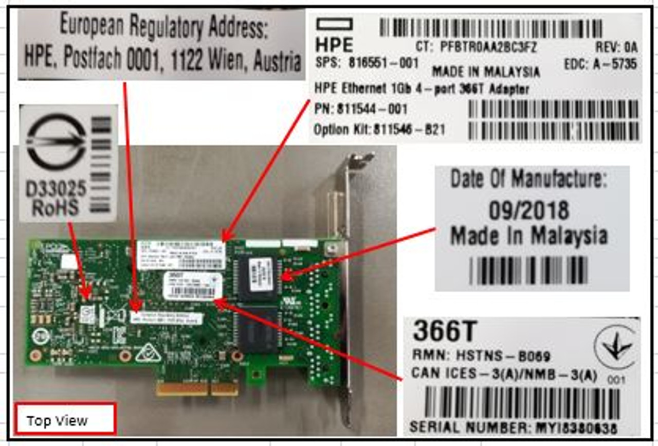 SPS-PCA NIC PCIeG2x4 4p 1GbE RJ45 - 816551-001
