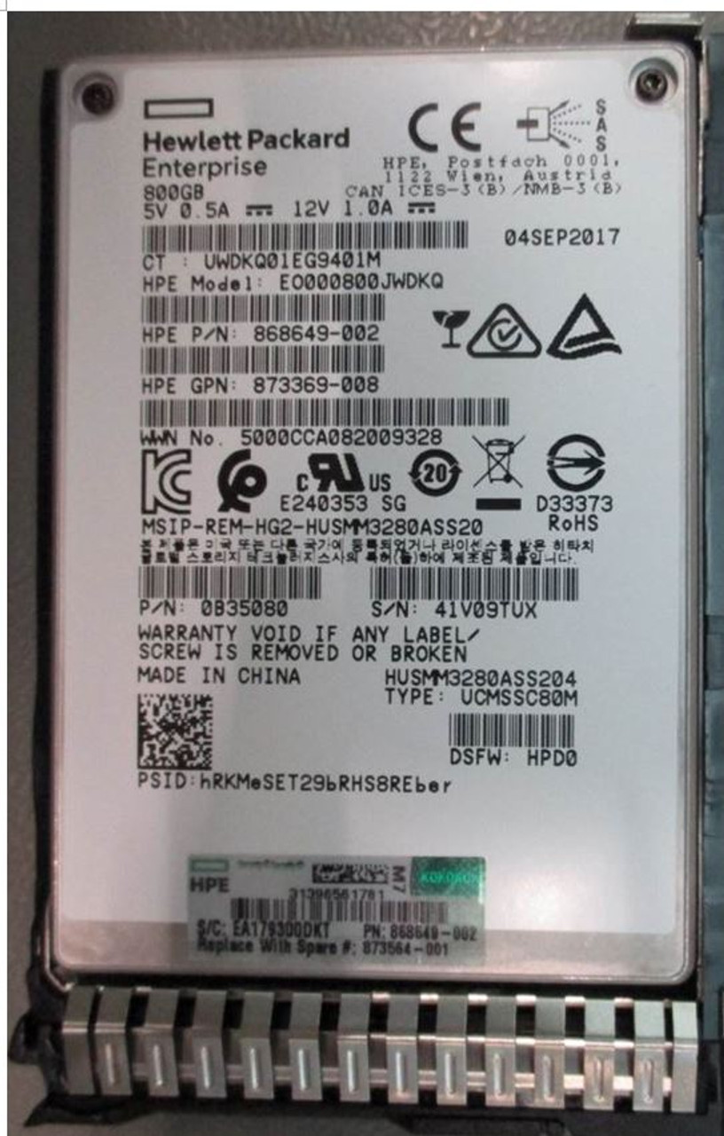 SPS-DRV SSD 800GB SFF SAS WI SC DS - 873564-001