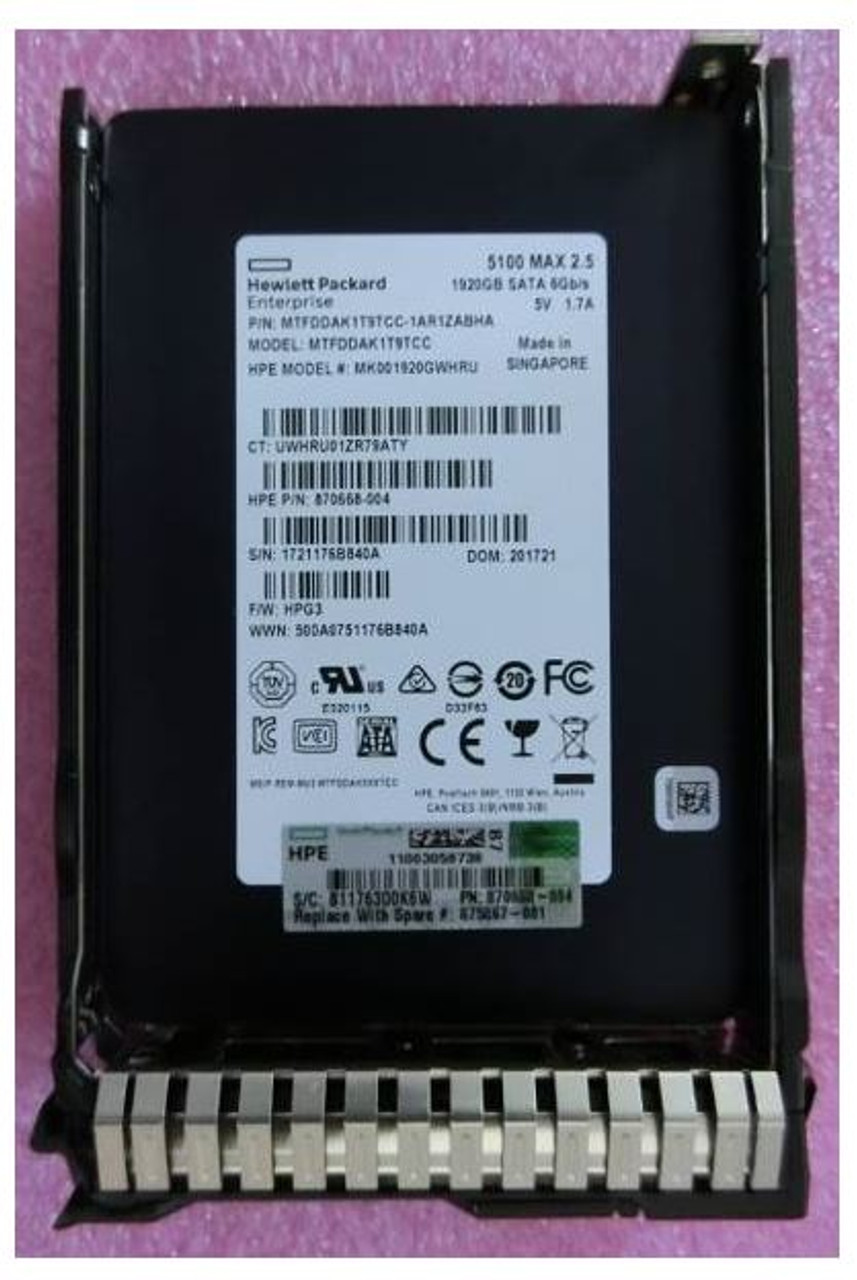SPS-DRV SSD 1.92TB SFF SATA MU DS SC - 875867-001