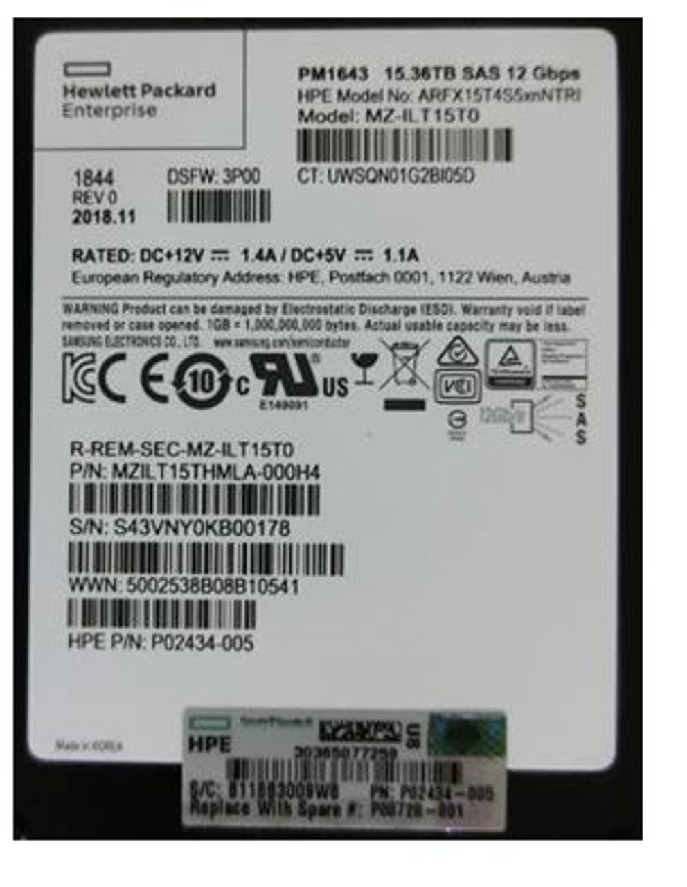 SPS-DRV 15.36TB SSD SAS 2.5 SFF SS20K - P08728-001