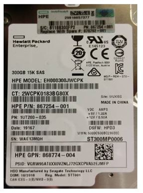SPS-DRV HDD 300GB 12G 15K SFF SAS ENT SC - 870792-001 SPS-DRV HDD 300GB 12G 15K SFF SAS ENT SC - 870792-001