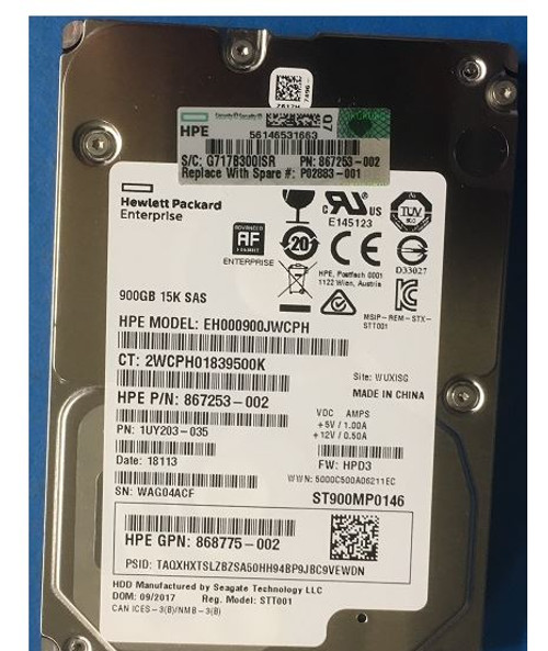 SPS-DRV HDD 900GB 15K SFF SAS RW NHP DS - P02883-001