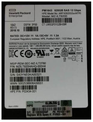 SPS-DRV 920GB SSD SAS 2.5 SFF SS20K SS9K - P10523-001