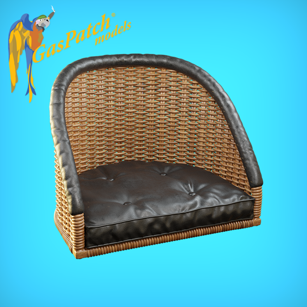 British Wicker Seat Full Back - Tall With Small Leather Pad 1/48
