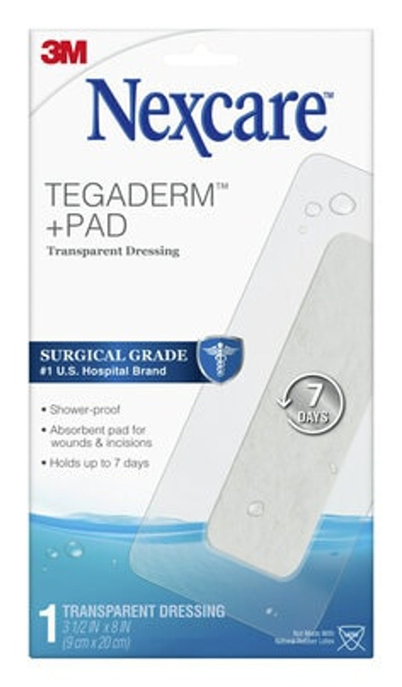 Nexcare Tegaderm + Pad Transparent Dressing W3590, 3 1/2 in x 8 in, (9 cm x 20 cm) 94895