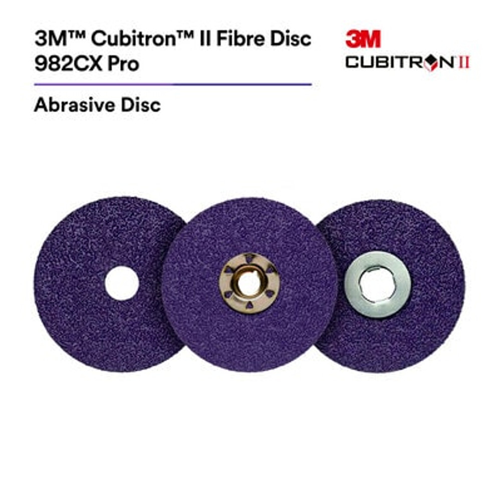 3M Cubitron II Fibre Disc 982CX Pro, 36+, 5 in x 7/8 in, Die 500P,
25/Bag, 100 ea/Case