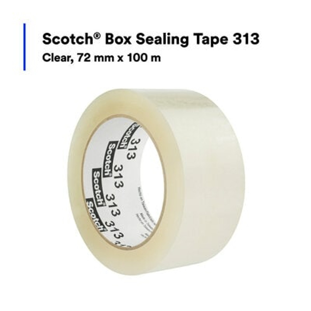 Scotch® Box Sealing Tape 313, Clear, 72 mm x 100 m, 24 Rolls/Case