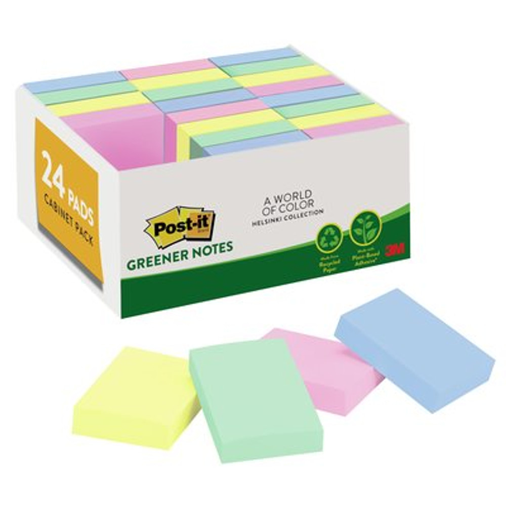 Post-it® Notes Original Greener Helsinki Collection, 1.5 in x 2 in, 100 Sheets, 24 pads/pk