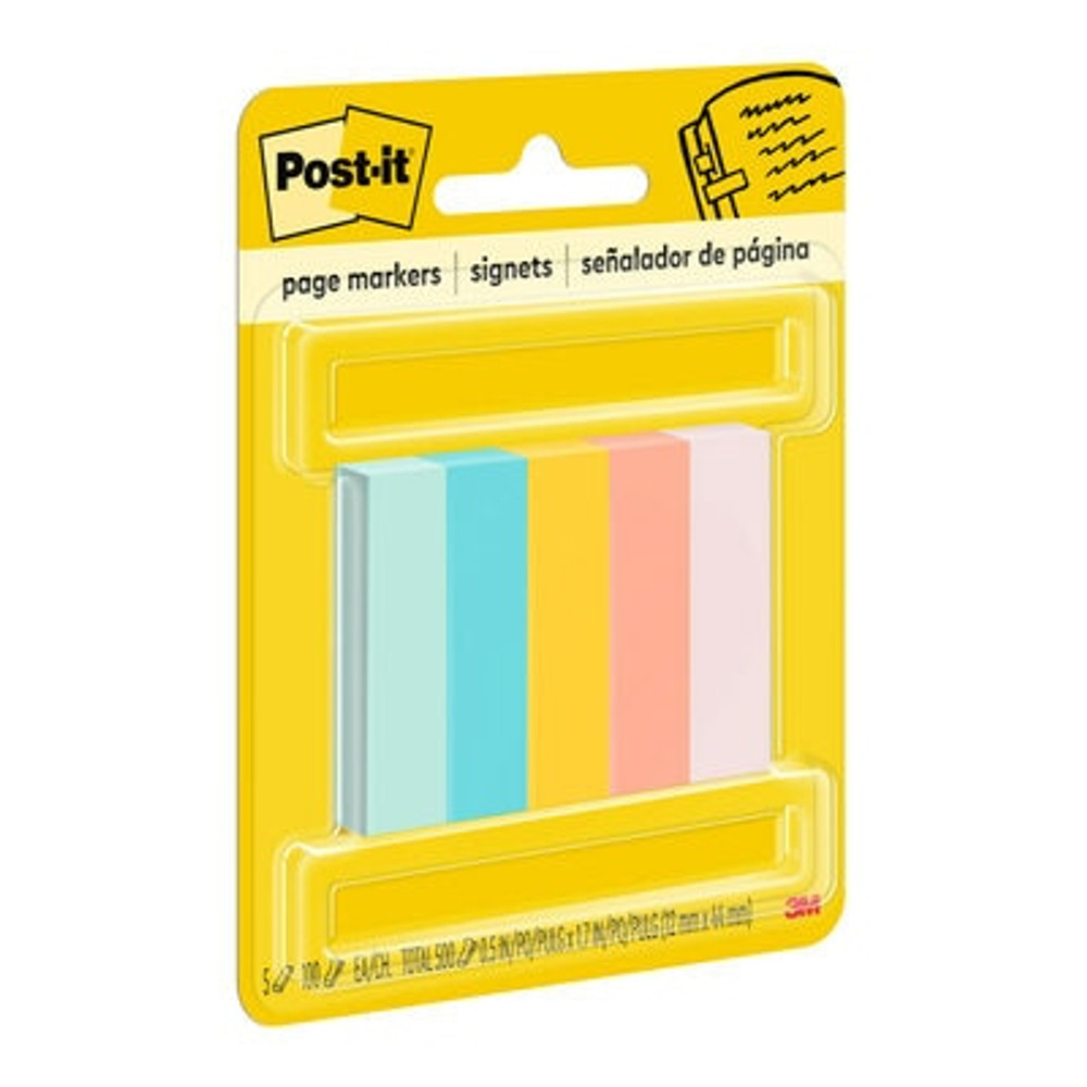 Post-it Page Markers 670-5AF2, 1/2 in X 1-3/4 in (12,7 mm x 44.4 mm) Assorted Bright Colors