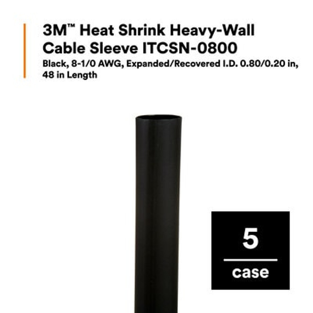 3M Heat Shrink Heavy-Wall Cable Sleeve ITCSN-0800, 8-1/0 AWG,Expanded/Recovered I.D. 0.80/0.20 in, 48 in Length, 5/Case 8903