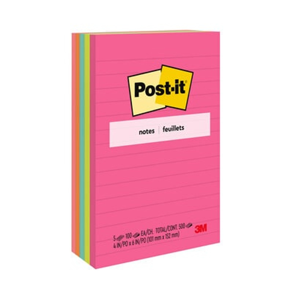 Post-it® Notes, 4 in x 6 in, Poptimistic Collection, Lined, 5 Pads/Pack