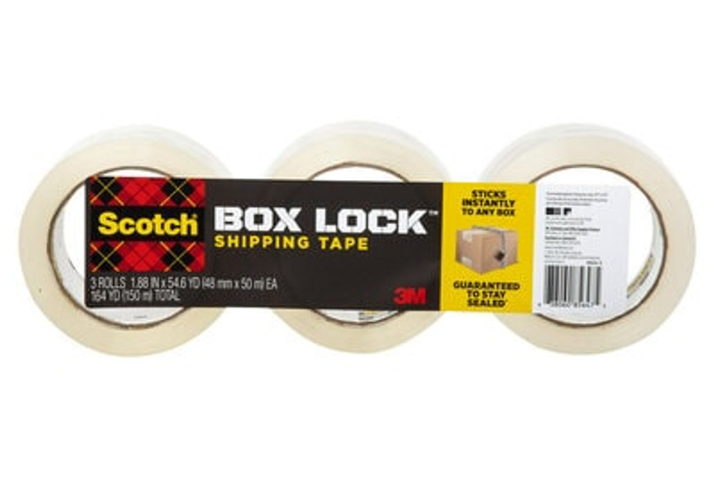 Scotch® Box Lock Shipping Packaging Tape, 3950-3, 1.88 in x 54.6 yd (48 mm x 50 m)