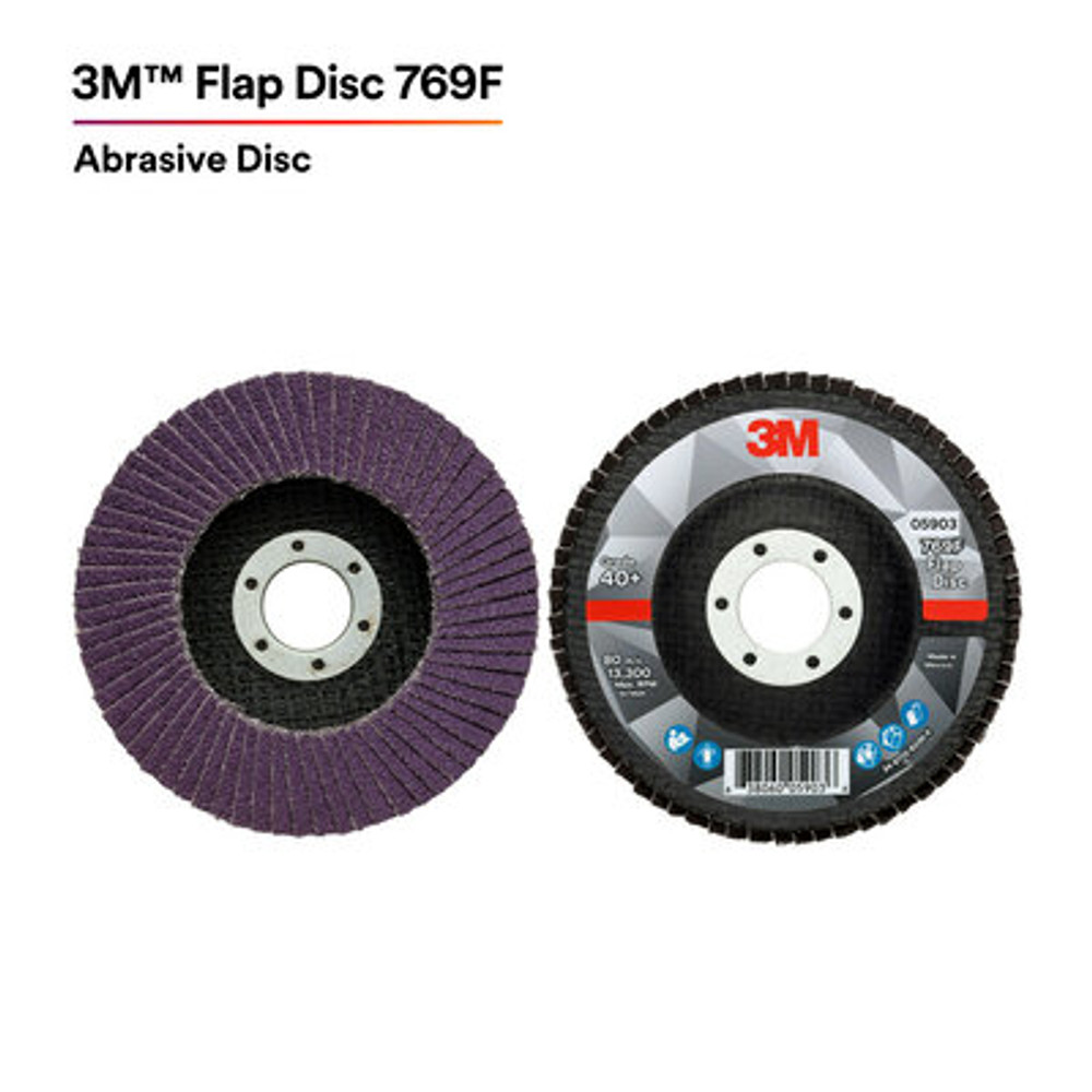 3M Flap Disc 769F, 60+, Quick Change, T29, 5 in x 5/8 in-11, 10 ea/Case 88500