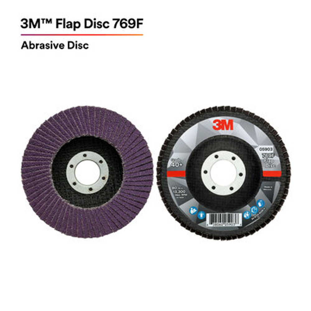 3M Flap Disc 769F, 120+, T27 Quick Change, 5 in x 5/8 in-11, 10 ea/Case