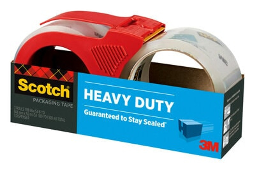 Scotch Heavy Duty Shipping Packaging Tape 3850-21RD-3WC, 1.88 in x 54.6 yd (48 mm x 50 m), 2 Rolls + 1 Dispenser/Pack