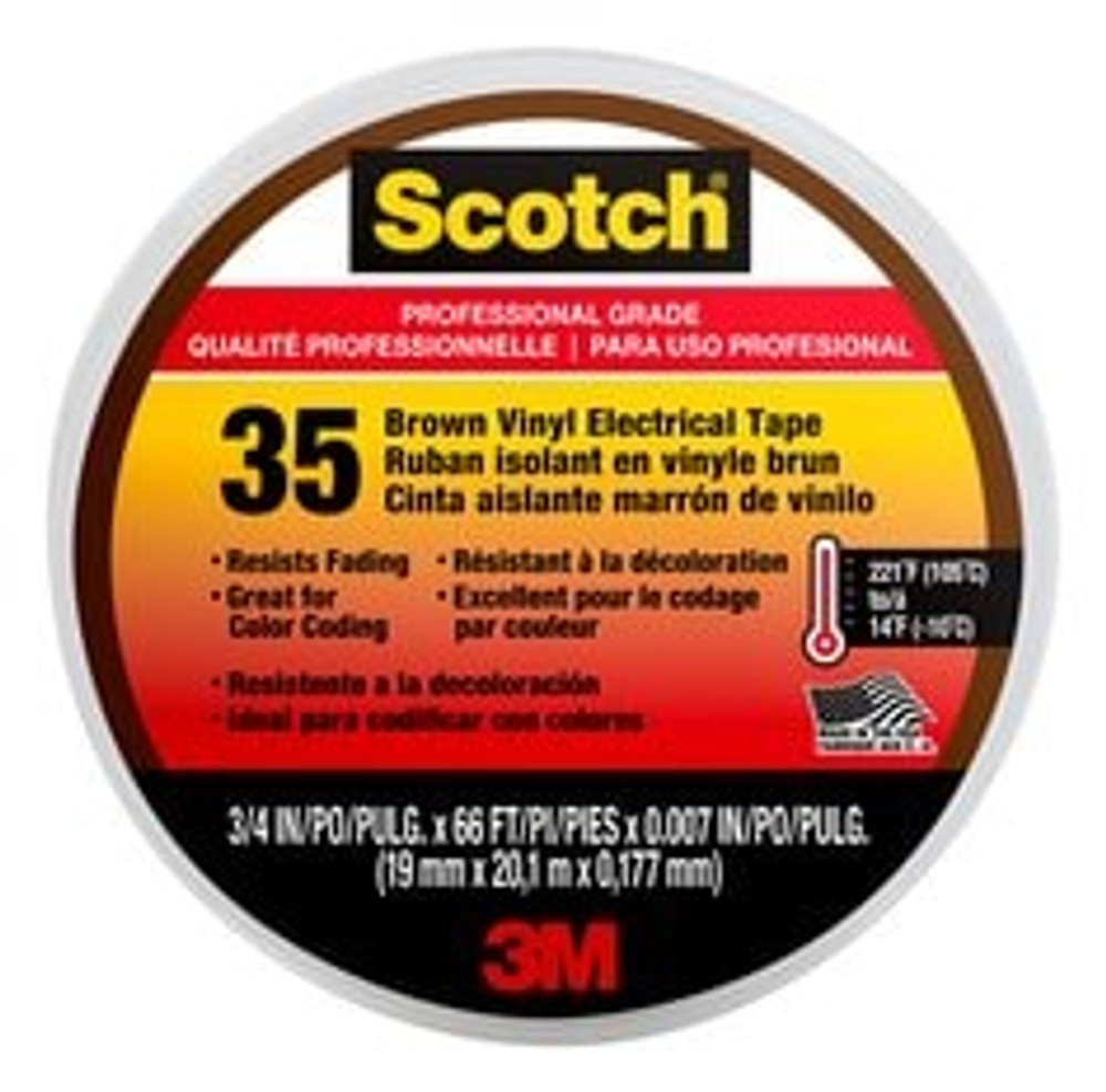 Scotch #35 Vinyl Electrical Tape, 10885-BA-5, 3/4 in x 66 ft x 0.007in, Brown, 5/case 7997