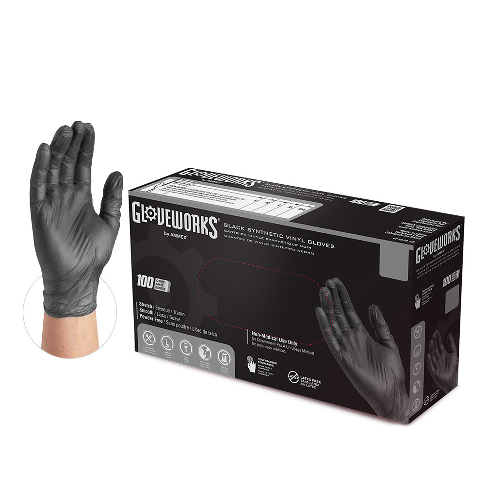 Gloveworks Synthetic Black Vinyl PF Ind Gloves Large