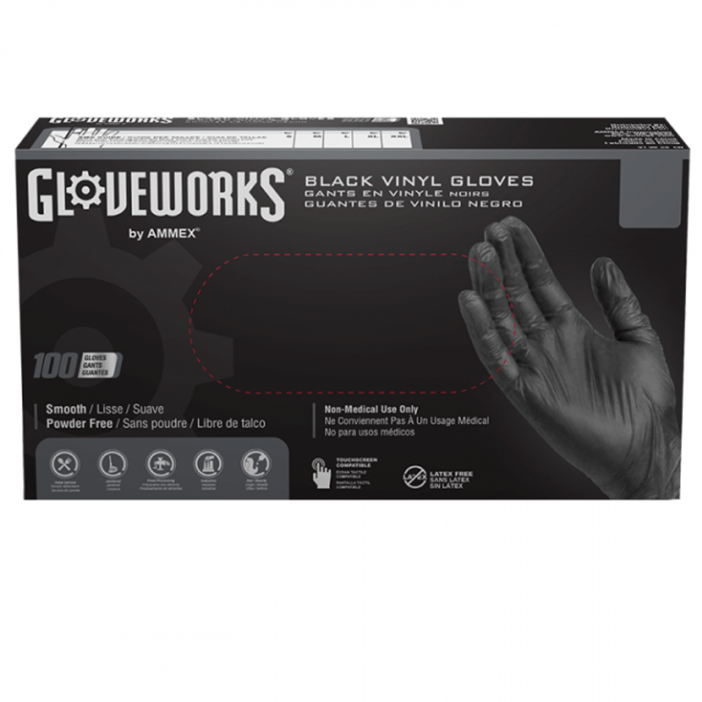 Gloveworks Black Vinyl PF Ind Gloves Large