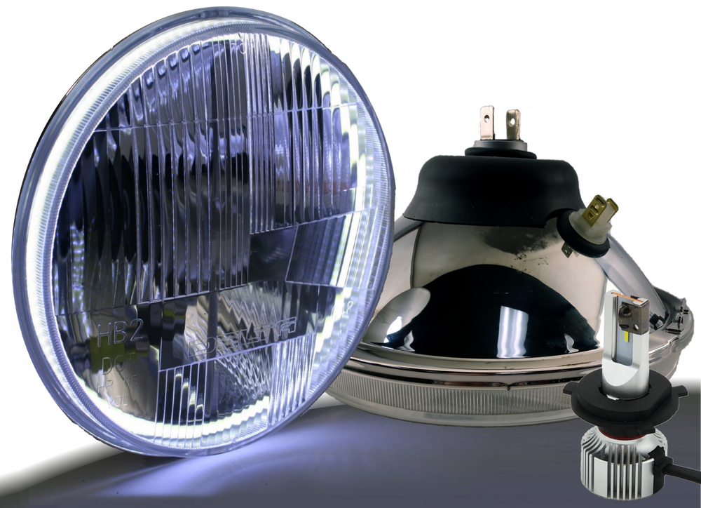 7" LED Headlight Set with HALOs & Amber City Lights (PAIR)