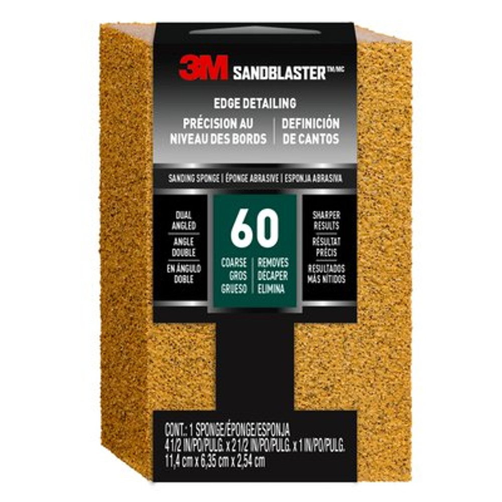 3M SandBlaster EDGE DETAILING Sanding Sponge, 9558 ,60 grit, 4 1/2 in x 2 1/2 x 1 in, 1/pk