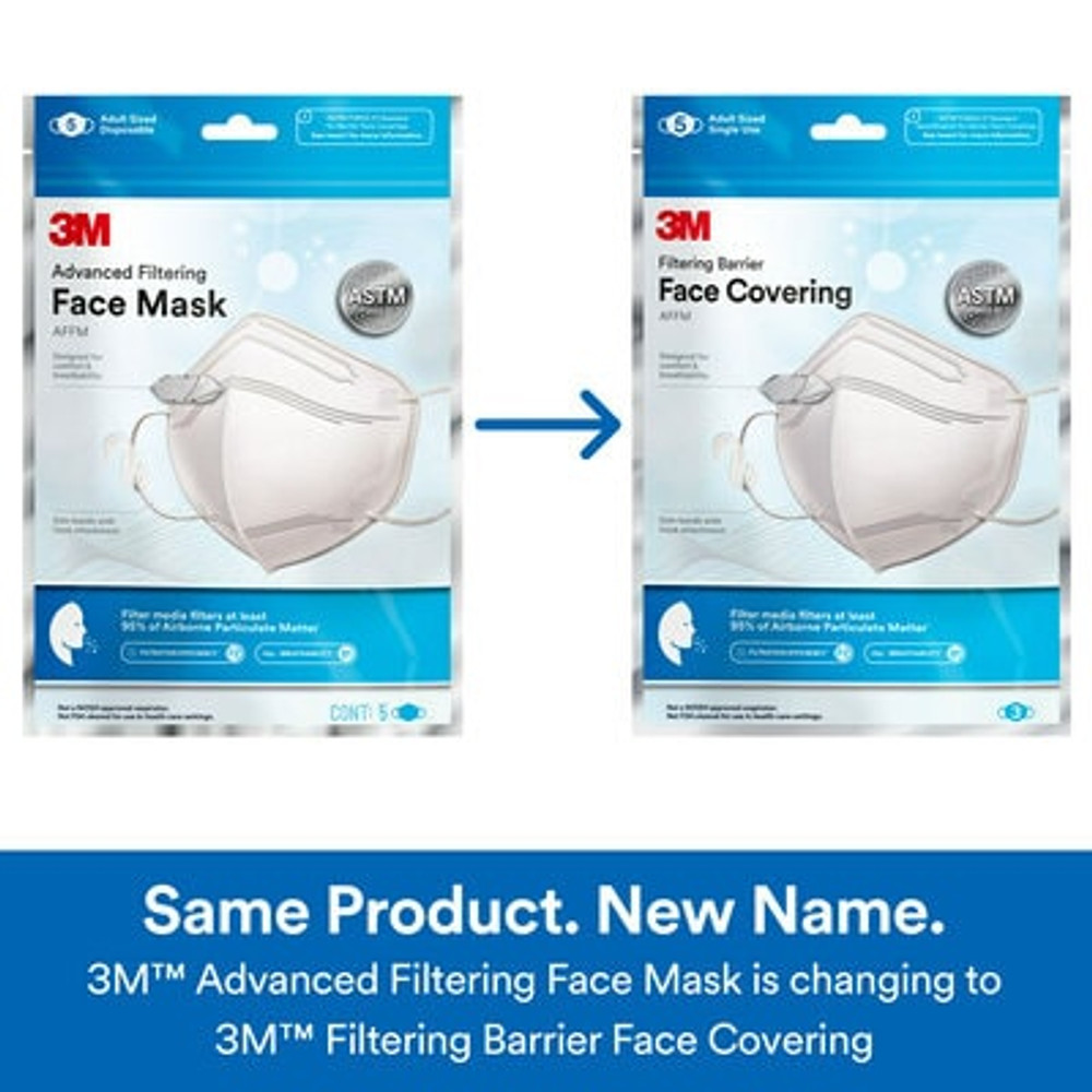 3M Filtering Barrier Face Cover AFFM-5-DC, One Size, 5 Pack 22469